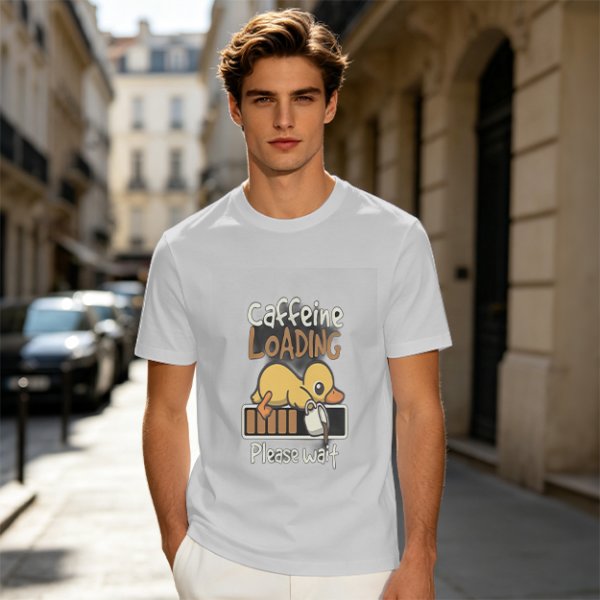 Caffeine Loading Duck Graphic T-Shirt for Coffee Lovers