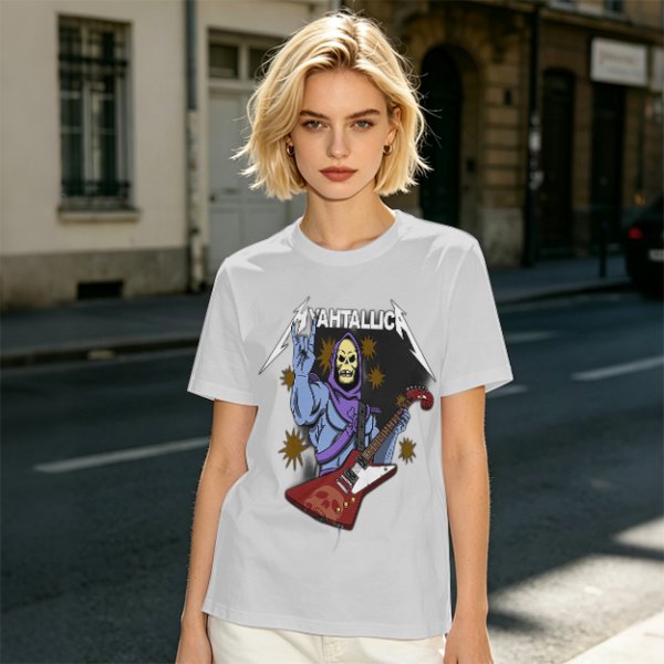 Olive T-Shirt With Skeletor Rock Guitarist Graphic Print