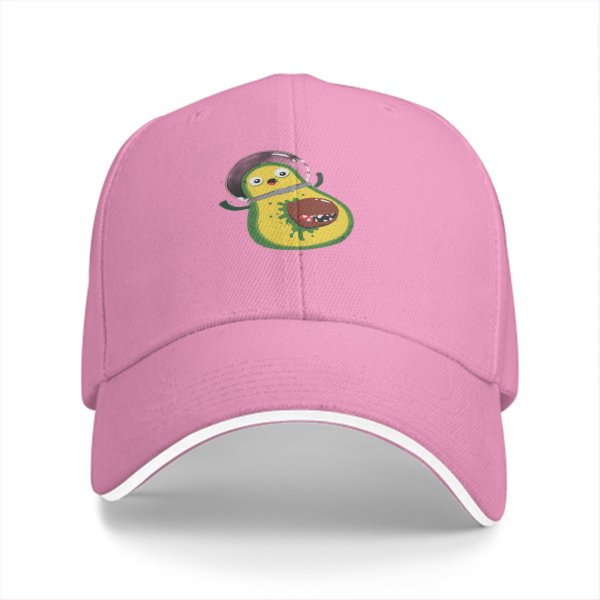 Black baseball cap with cartoon astronaut avocado print