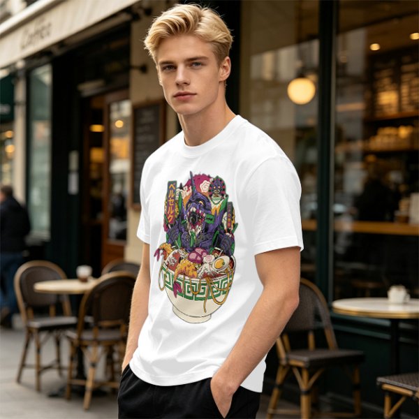 Anime Mecha Robot Ramen Bowl Graphic T-Shirt