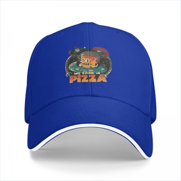 Black baseball cap with 'We Came In Pizza' alien UFO graphic