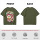 Olive t-shirt with spooky skull bubble tea graphic and Japanese text