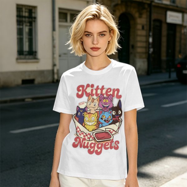 Olive graphic t-shirt with kitten nuggets print