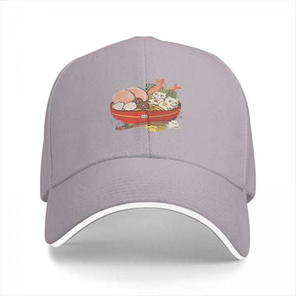 Black Baseball Cap With Cute Cat Ramen Bowl Graphic