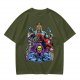 Olive T-shirt with Villainous Cartoon Character Group Print
