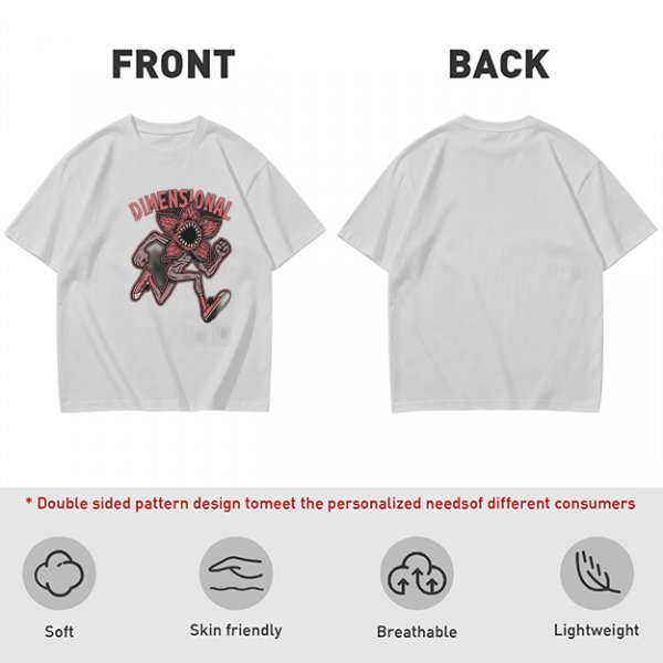 Olive green t-shirt with dimensional demogorgon graphic print