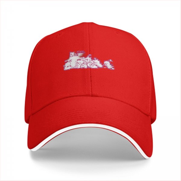 Black Baseball Cap with Pink Cute Character Graphic Print