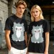 Olive T-shirt with Grumpy Fluffy Gray Cat Graphic Print