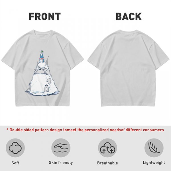 Olive T-shirt with Totoro in Snow and Small Blue Creature Print