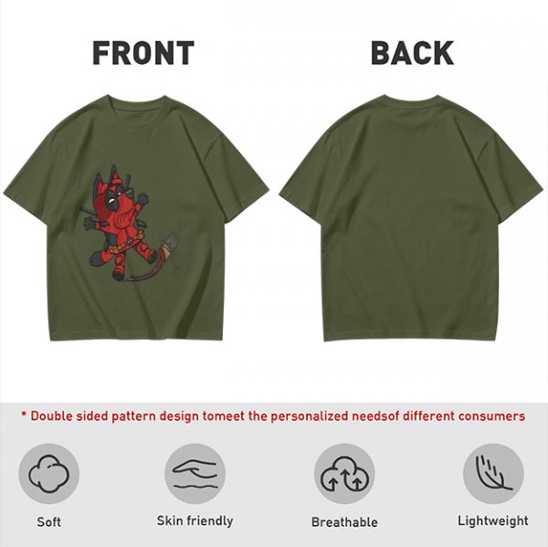 Olive Green T-Shirt With Cute Deadpool Dog Graphic Print