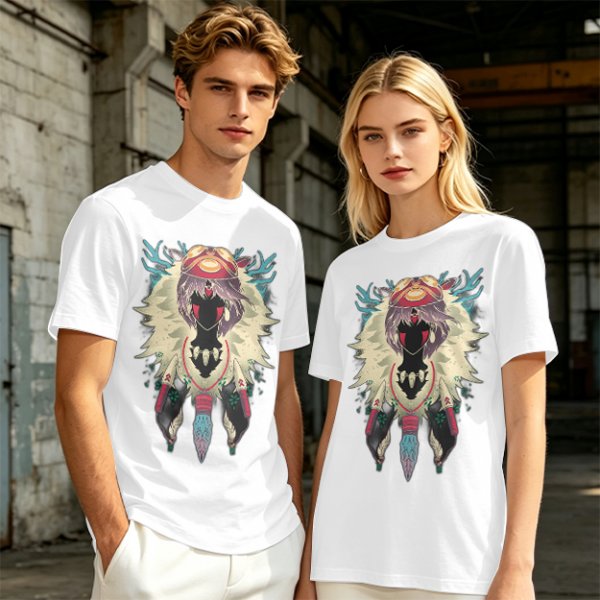 Olive Green T-Shirt With Fantasy Forest Spirit Graphic Print