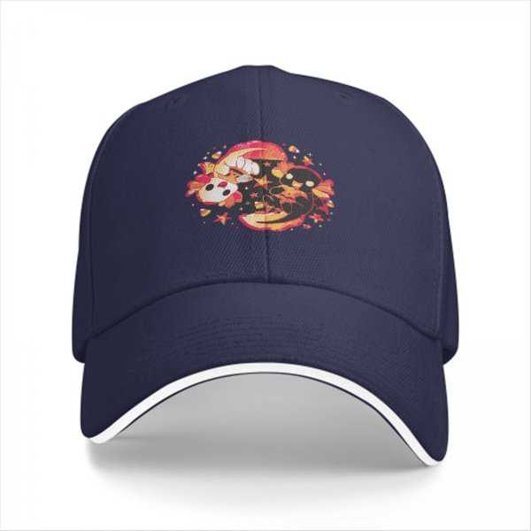 Black baseball cap with cute fantasy creature graphic print