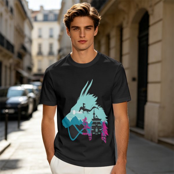 Olive T-Shirt With Spirited Away Dragon Silhouette Artwork