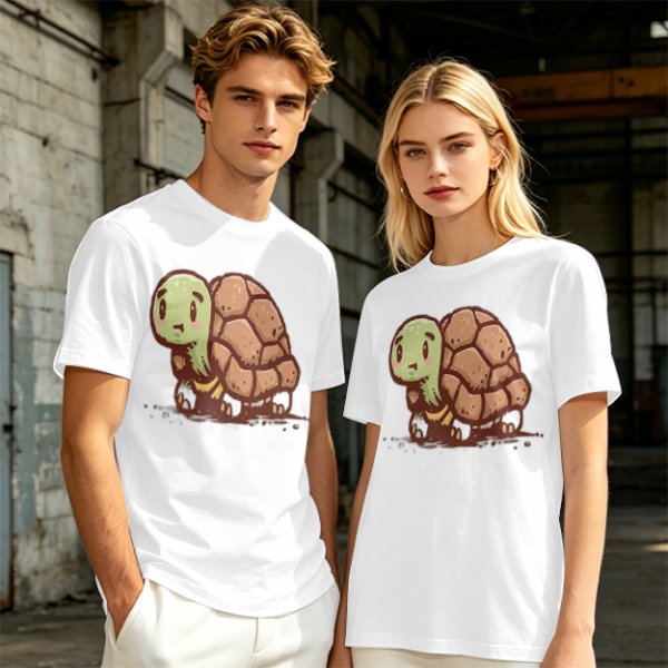 Olive Green T-Shirt With Cute Cartoon Turtle Graphic