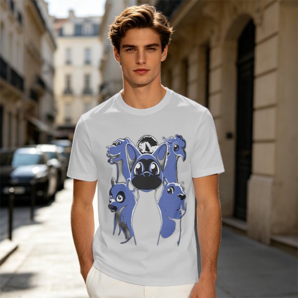 Olive T-Shirt With Blue Fantasy Animal Heads Graphic Print