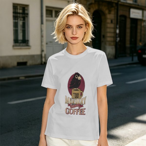 Olive Graphic T-Shirt With Crow Coffee Mug 'Too Murdery Coffee' Print