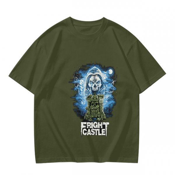 Olive T-Shirt with Fright Castle Skull Ghost Graphic