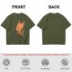 Olive T-Shirt with Cartoon Cat at Grave Print
