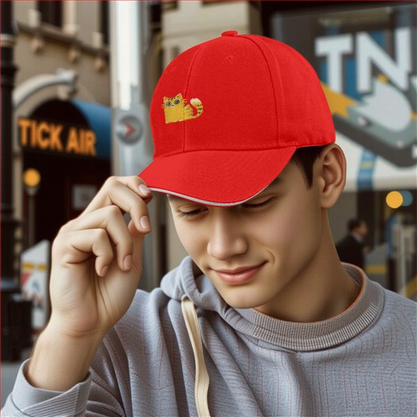 Black Baseball Cap With Cute Worried Orange Tabby Cat Graphic