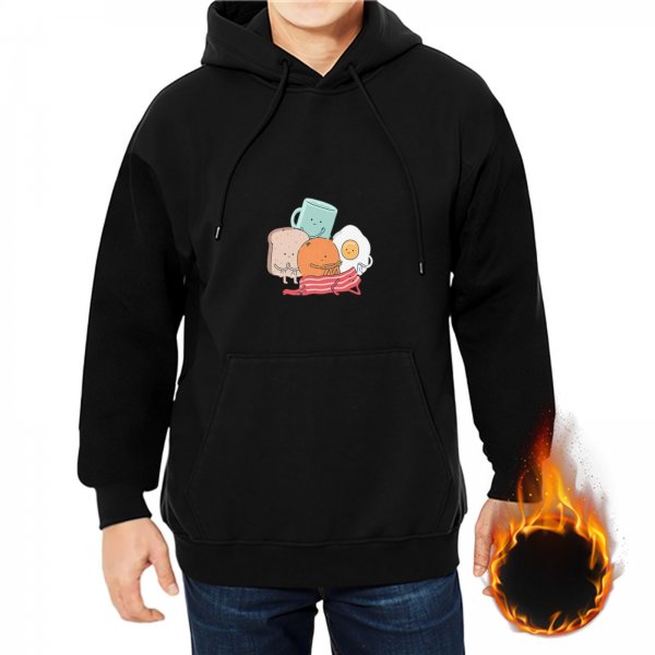 Black Hoodie With Cute Breakfast Food Character Graphic