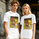 Olive T-shirt with Cartoon Bear Costume Figure in Flames Art