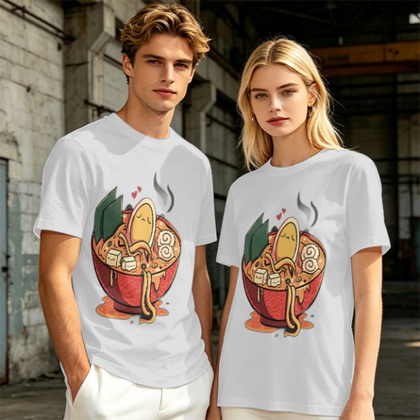Olive T-Shirt With Cute Ramen Bowl Graphic Print