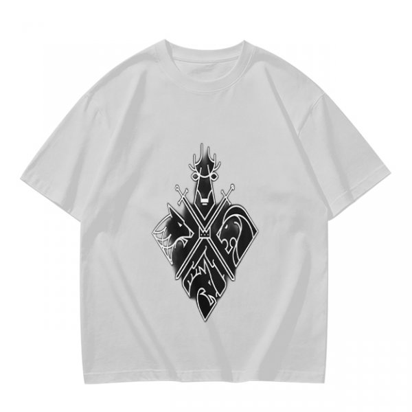 Olive T-Shirt With Four Animal Crest Graphic Design