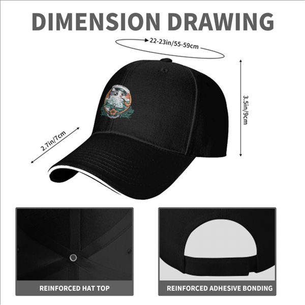 Black Baseball Cap With Sailor Cat Nautical Tattoo Art Print