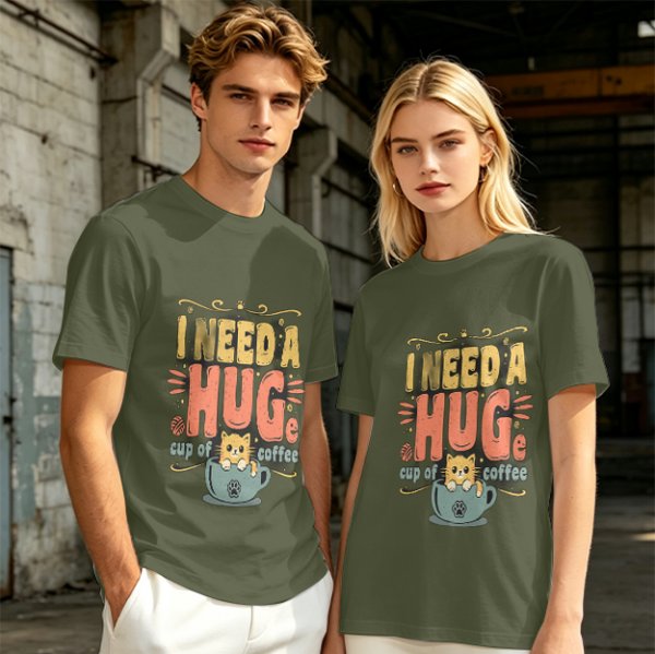I Need a Huge Cup of Coffee Cat Graphic T-Shirt