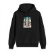 Black hoodie with cartoon cat vacuuming and 'Cleaning is my cardio' print