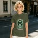 Olive green t-shirt with 'Don't Trust The Wizard' robot graphic print