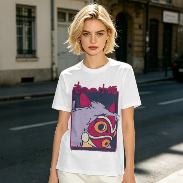 Olive T-shirt with Princess Mononoke Mask Graphic Print