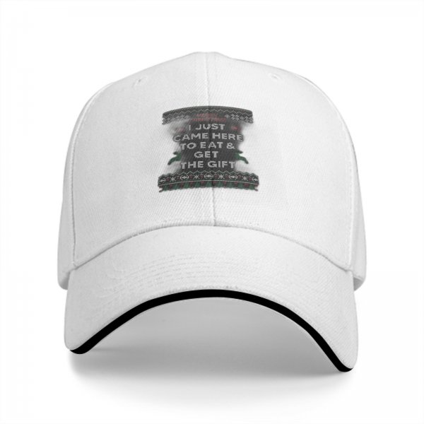 Black baseball cap with 'I just came here to eat & get the gift' Christmas print