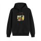 Black hoodie with office worker sleeping under desk graphic