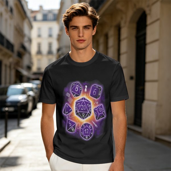 Olive T-Shirt With Glowing Dungeons & Dragons Dice Set Art