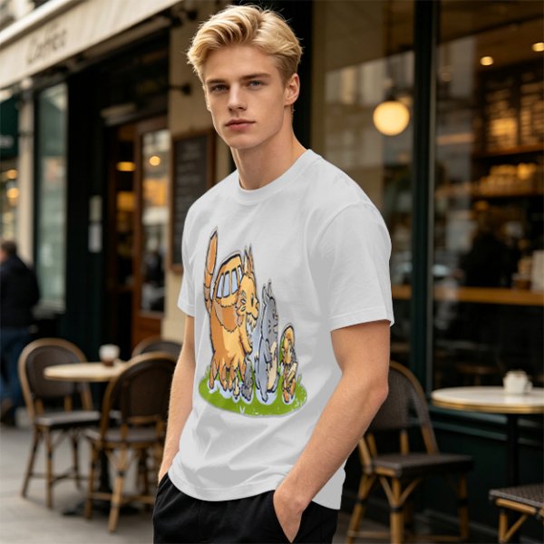 Olive T-Shirt With Whimsical Forest Creature Artwork Print