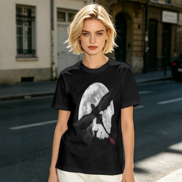 Olive T-Shirt Featuring Night Fury Dragon Flying In Front Of Full Moon