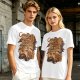 Olive T-Shirt with Coffee Vending Machine and Cats Graphic