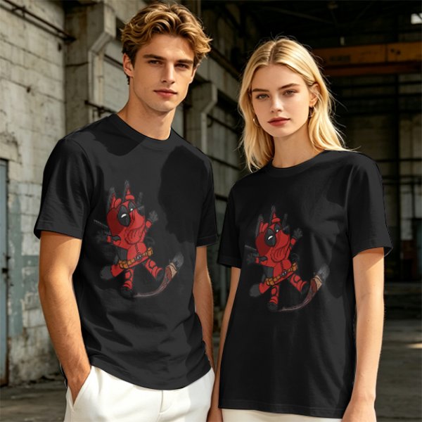 Olive Green T-Shirt With Cute Deadpool Dog Graphic Print
