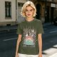 Olive graphic t-shirt with tropical sunset wave and palm tree print