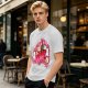 Olive green t-shirt with cute cats and love hearts graphic