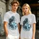 Olive T-shirt with Waterbender Character and Wave Art Print