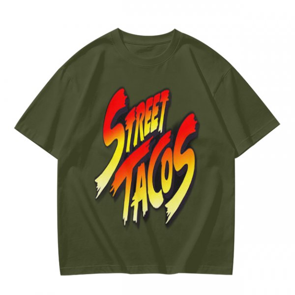 Olive Green T-Shirt With Street Tacos Gradient Graphic Print