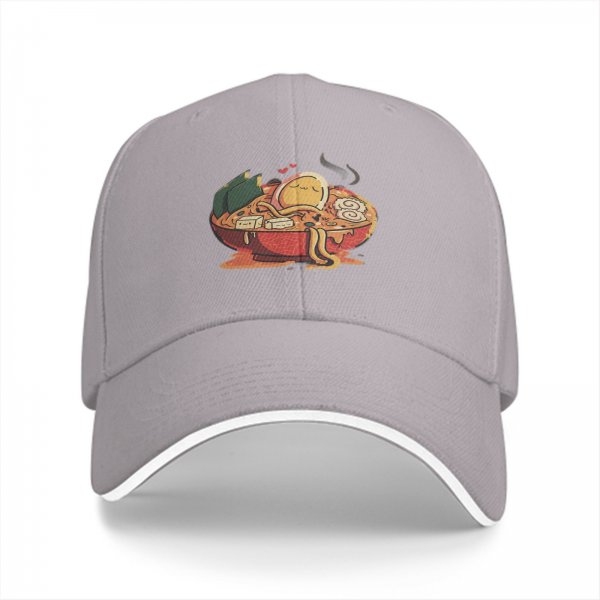 Black Baseball Cap With Cute Ramen Bowl Graphic Design