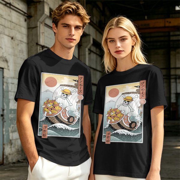 One Piece Thousand Sunny Pirate Ship Ukiyo-e Style Graphic T-Shirt