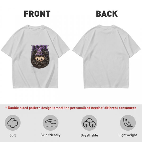 Olive green t-shirt with a hedgehog wizard graphic and 'I CAST' text