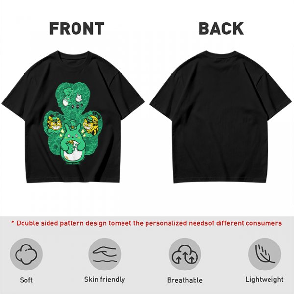 Olive Green T-Shirt With Studio Ghibli Clover Graphic Print