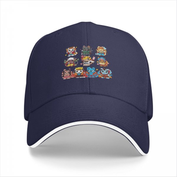 Black Baseball Cap With Cute Anime Character Mashup Print