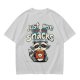 Olive green t-shirt with 'Just Here for the Snacks' and raccoon graphic