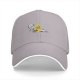 Black baseball cap with cartoon burning character and worried companion graphic